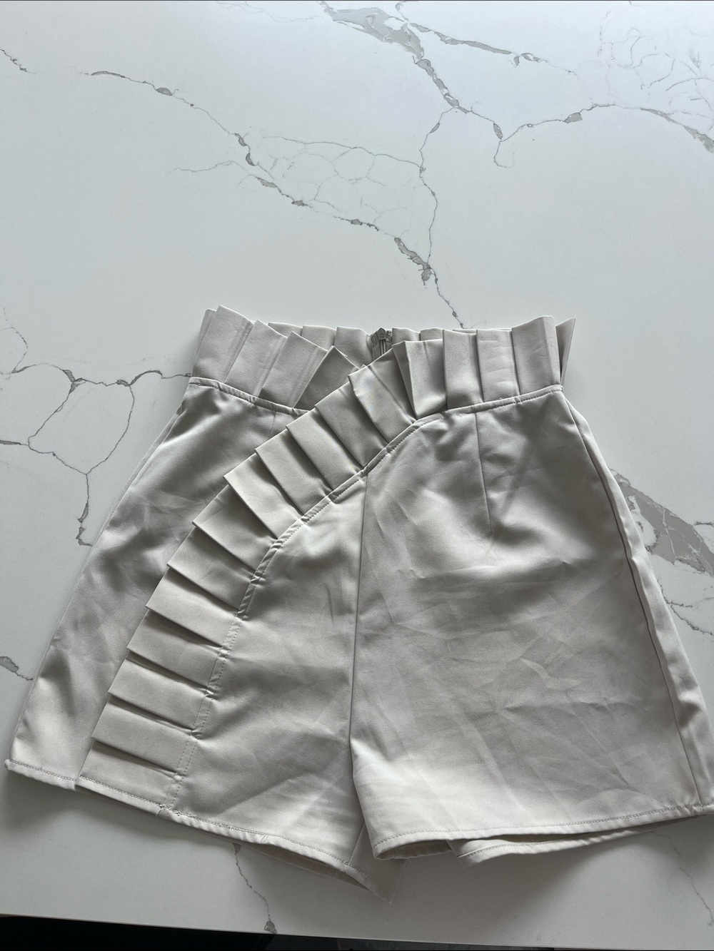 High-Waist Cream Pleated Accent Women’s Shorts